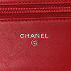 Lambskin Camellia Embossed Wallet on Chain WOC Red
