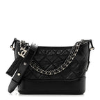Aged Calfskin Quilted Small Gabrielle Hobo Black