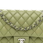 Lambskin Quilted Medium Double Flap Green