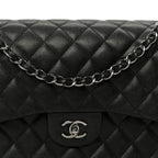 Iridescent Caviar Quilted Jumbo Double Flap Black