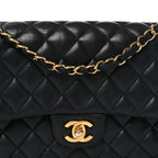 Lambskin Quilted Medium Double Flap Black