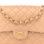 Caviar Quilted Medium Double Flap Beige