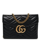 Calfskin Matelasse GG Marmont Chain Wallet Black