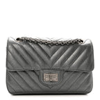 Metallic Aged Calfskin Chevron Quilted 2.55 Reissue Mini Flap Grey