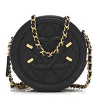 Caviar Quilted Round Filigree Crossbody Black