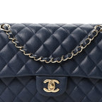 Caviar Quilted Medium Double Flap Navy