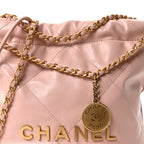 Shiny Calfskin Quilted Mini Chanel 22 Light Pink