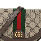 GG Supreme Monogram Textured Dollar Calfskin Web Mini Ophidia Flap Shoulder Bag Beige Ebony New Acero