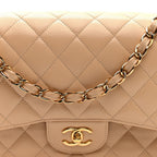 Caviar Quilted Jumbo Double Flap Light Beige
