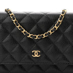 Caviar Quilted Wallet on Chain WOC Black