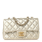 Metallic Lambskin Quilted Mini Rectangular Flap Gold