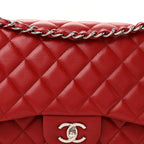 Caviar Quilted Jumbo Double Flap Dark Red