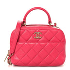 Lambskin Quilted Small Trendy CC Bowling Bag Pink