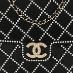 Plexiglass Crystal Quilted Minaudiere Clutch Black White