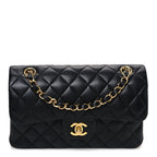 Lambskin Quilted Small Double Flap Black