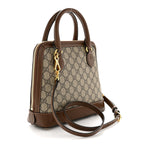 GG Supreme Monogram Azalea Calfskin Small Horsebit 1955 Top Handle Bag Beige Ebony Brown Sugar