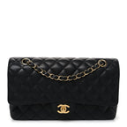 Caviar Quilted Medium Double Flap Black
