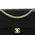 Jersey Quilted Medium Bijoux Chain Double Flap Black