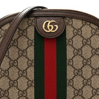 GG Supreme Monogram Textured Dollar Calfskin Web Small Ophidia Dome Shoulder Bag Beige Ebony New Acero
