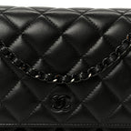 Pearly Lambskin Quilted Wallet On Chain WOC So Black