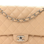 Caviar Quilted Medium Double Flap Beige Clair