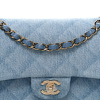 Printed Denim Quilted Small Double Flap Light Blue