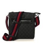 GG Supreme Monogram Web Small Flat Messenger Bag Black Grey