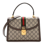 GG Supreme Monogram Textured Dollar Calfskin Web Small Ophidia Padlock Top Handle Bag Beige Ebony New Acero