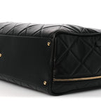 Shiny Grained Calfskin Quilted Large Travel Bowling Bag Black