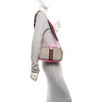 GG Supreme Monogram Textured Dollar Calfskin Web Ophidia Small Crossbody Bag Beige Ebony Fuchsia