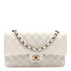Caviar Quilted Medium Double Flap White