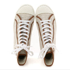 Jacquard Anagram Calfskin Mens High Top Sneakers 42 Natural White