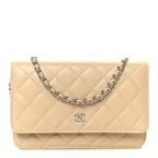Caviar Quilted Wallet on Chain WOC Beige