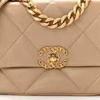 Lambskin Quilted Medium Chanel 19 Flap Dark Beige