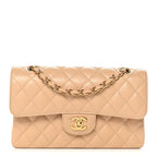 Caviar Quilted Small Double Flap Beige