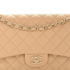 Caviar Quilted Jumbo Double Flap Beige