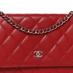 Lambskin Quilted Wallet On Chain WOC Red