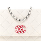 Caviar Quilted Chanel 19 Wallet On Chain WOC White Pink
