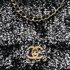 Sequin Quilted Small Single Flap Black White Grey
