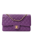 Caviar Quilted Medium Double Flap Purple