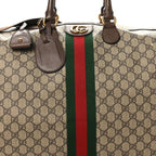 GG Supreme Monogram Textured Dollar Calfskin Web Medium Ophidia Carry-On Duffle Bag Beige Ebony New Acero