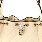 Braided Raffia Calfskin Quilted Small Chanel 25 Handbag White Black