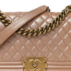 Metallic Calfskin Quilted Medium Boy Flap Dark Beige