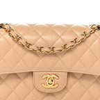 Caviar Quilted Small Double Flap Beige