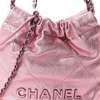 Metallic Lambskin Lacquered Monochrome Quilted Mini Chanel 22 Pink