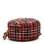 Tweed Quilted Chanel 19 Round Clutch With Chain  Red Black White Green