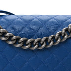 Caviar Quilted Medium Boy Flap Dark Blue