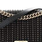 Calfskin Braided Medium Boy Flap Black