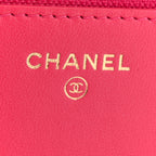 Lambskin Quilted Trendy CC Wallet On Chain WOC Dark Pink