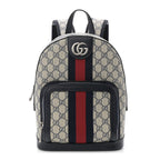 GG Supreme Monogram Textured Dollar Calfskin Web Small Ophidia Day Backpack Beige Blue Black